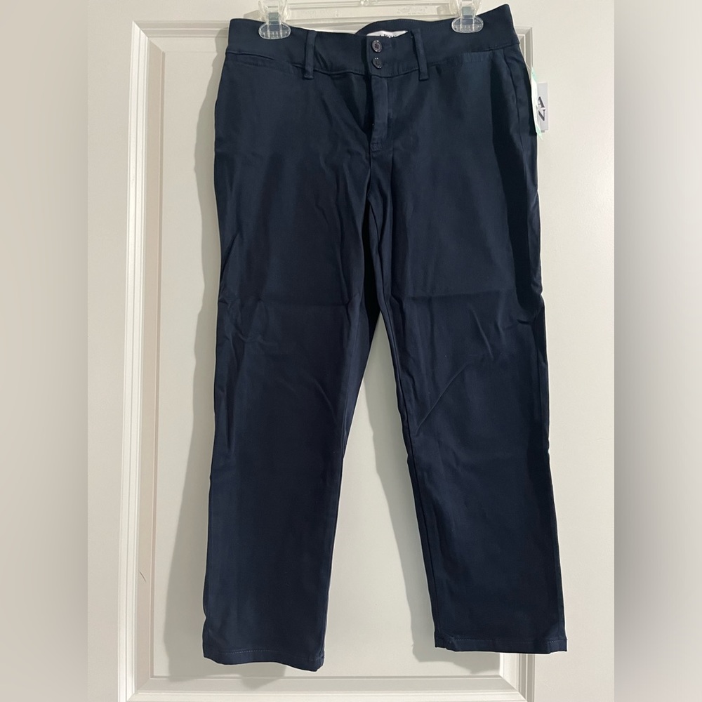 NWT LILA RYAN The Mary Cropped Tapered Trouser in Navy Brushed Sateen size 8P